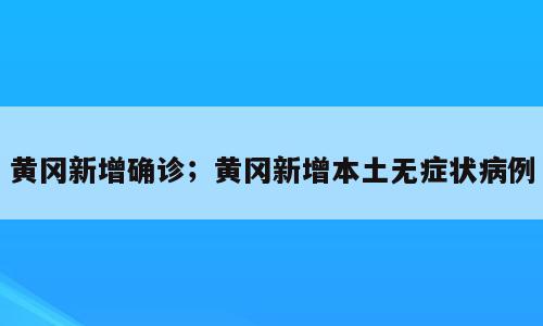 黄冈新增确诊；黄冈新增本土无症状病例