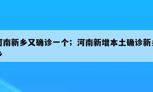河南新乡又确诊一个；河南新增本土确诊新乡乡