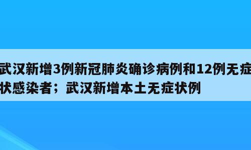 武汉新增3例新冠肺炎确诊病例和12例无症状感染者；武汉新增本土无症状例