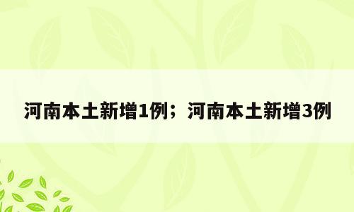 河南本土新增1例；河南本土新增3例