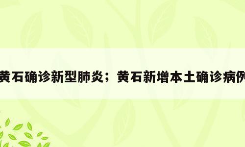 黄石确诊新型肺炎；黄石新增本土确诊病例