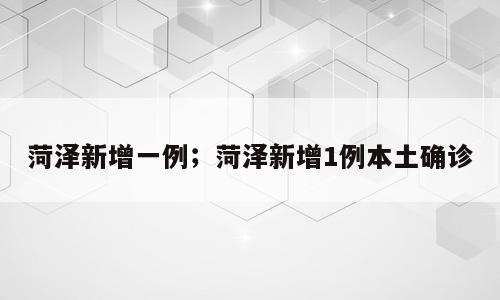 菏泽新增一例；菏泽新增1例本土确诊