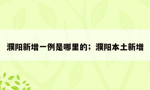 濮阳新增一例是哪里的；濮阳本土新增
