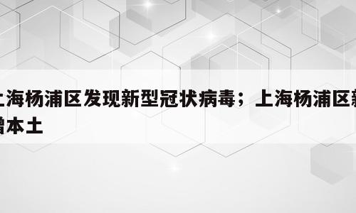 上海杨浦区发现新型冠状病毒；上海杨浦区新增本土