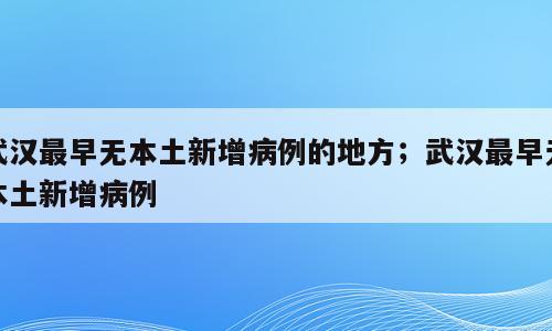 武汉最早无本土新增病例的地方；武汉最早无本土新增病例