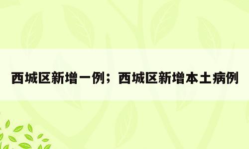 西城区新增一例；西城区新增本土病例
