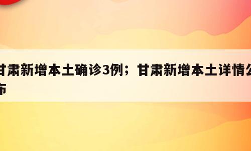 甘肃新增本土确诊3例；甘肃新增本土详情公布