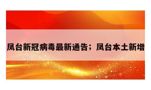 凤台新冠病毒最新通告；凤台本土新增