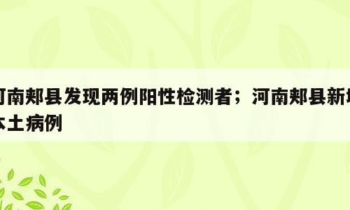 河南郏县发现两例阳性检测者；河南郏县新增本土病例