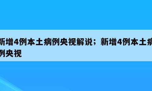 新增4例本土病例央视解说；新增4例本土病例央视