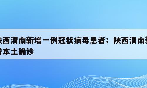 陕西渭南新增一例冠状病毒患者；陕西渭南新增本土确诊