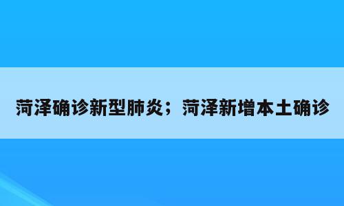 菏泽确诊新型肺炎；菏泽新增本土确诊