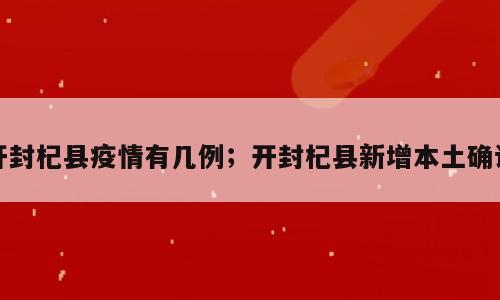 开封杞县疫情有几例；开封杞县新增本土确诊