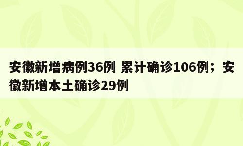 安徽新增病例36例 累计确诊106例；安徽新增本土确诊29例