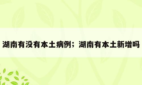 湖南有没有本土病例；湖南有本土新增吗
