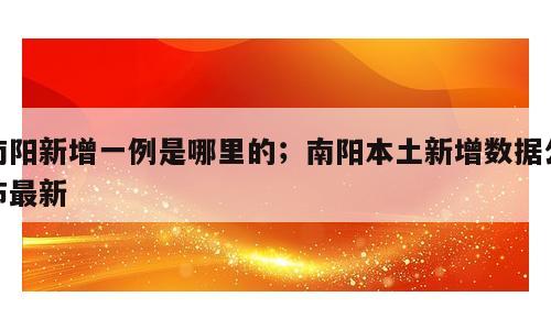 南阳新增一例是哪里的；南阳本土新增数据公布最新