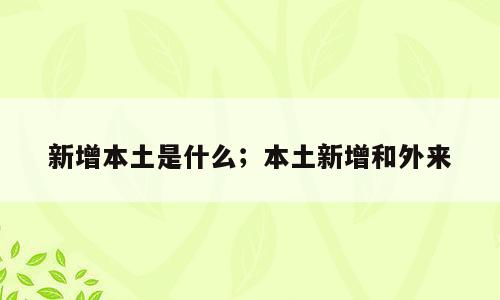 新增本土是什么；本土新增和外来
