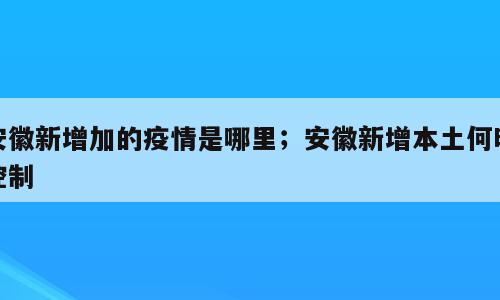 安徽新增加的疫情是哪里；安徽新增本土何时控制
