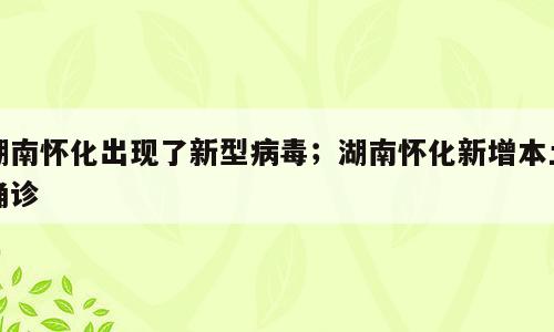 湖南怀化出现了新型病毒；湖南怀化新增本土确诊