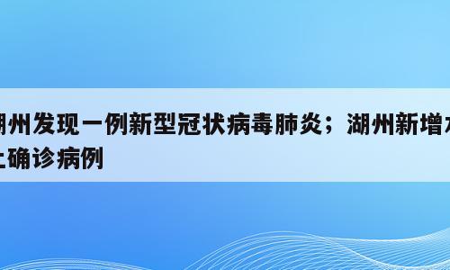 湖州发现一例新型冠状病毒肺炎；湖州新增本土确诊病例