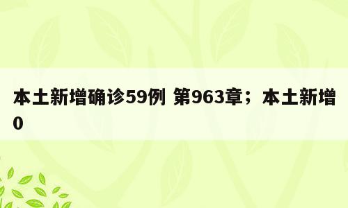 本土新增确诊59例 第963章；本土新增0