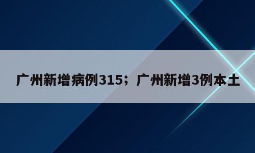 广州新增病例315；广州新增3例本土