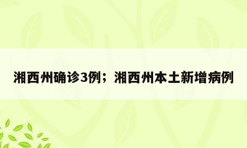 湘西州确诊3例；湘西州本土新增病例