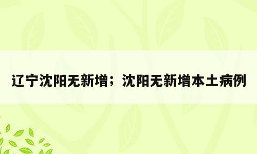 辽宁沈阳无新增；沈阳无新增本土病例