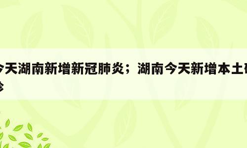 今天湖南新增新冠肺炎；湖南今天新增本土确诊