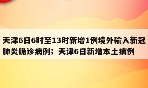 天津6日6时至13时新增1例境外输入新冠肺炎确诊病例；天津6日新增本土病例