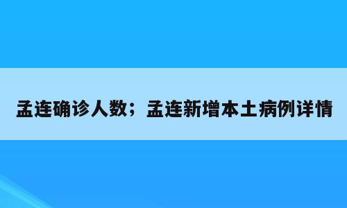 孟连确诊人数；孟连新增本土病例详情