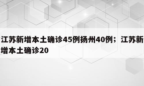 江苏新增本土确诊45例扬州40例；江苏新增本土确诊20