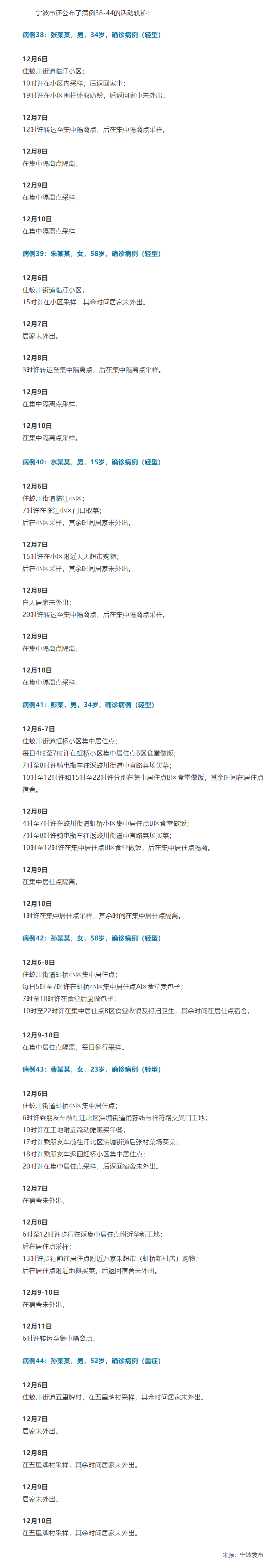 宁波市新增本土确诊6例(宁波新增病例活动轨迹)