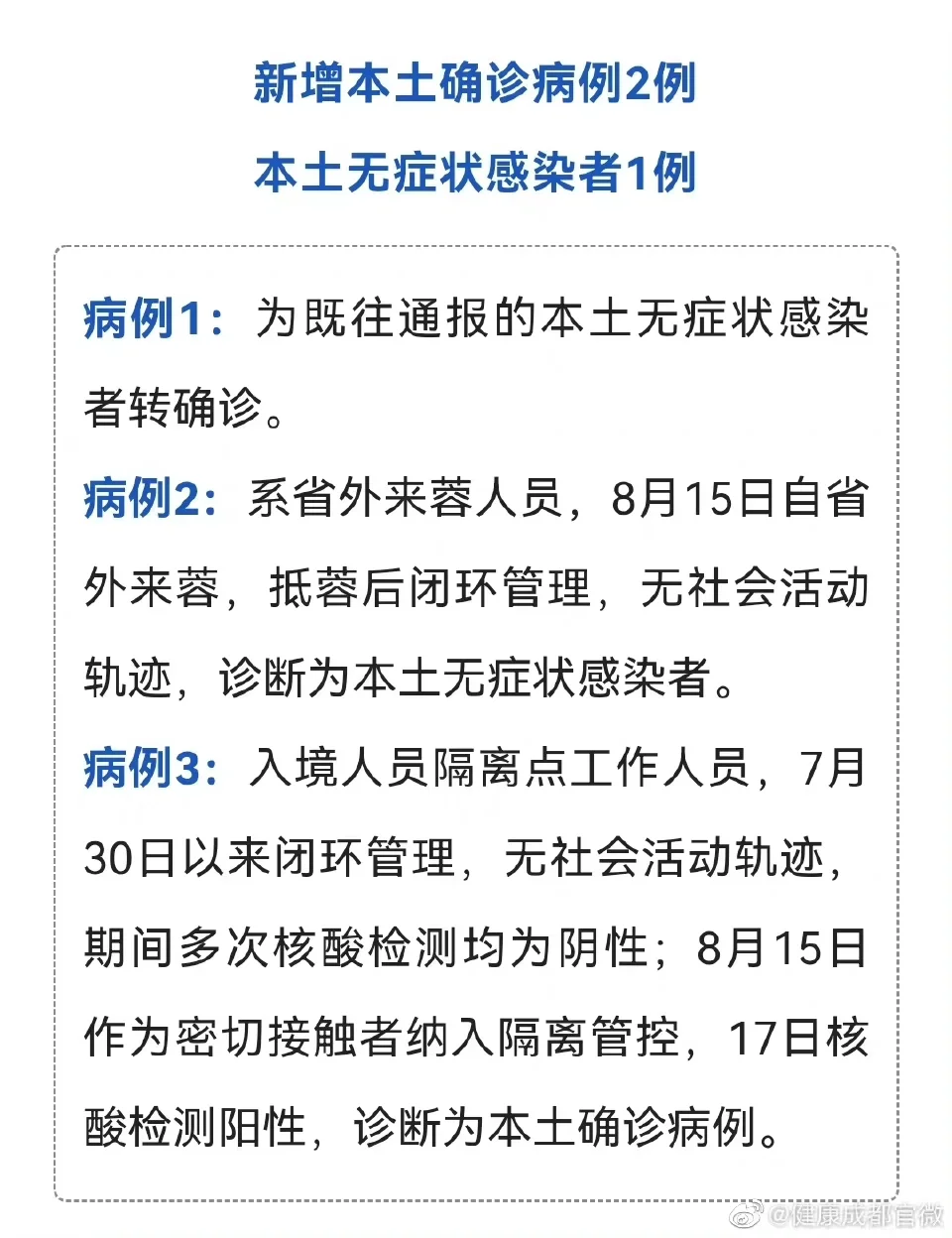 四川今日新增本土确诊(四川今天新增3例确诊病例 累计8例)